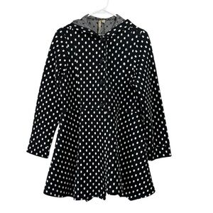 Comfy USA Size Medium Black White Polka Dot Fit & Flare Swing Coat Hooded